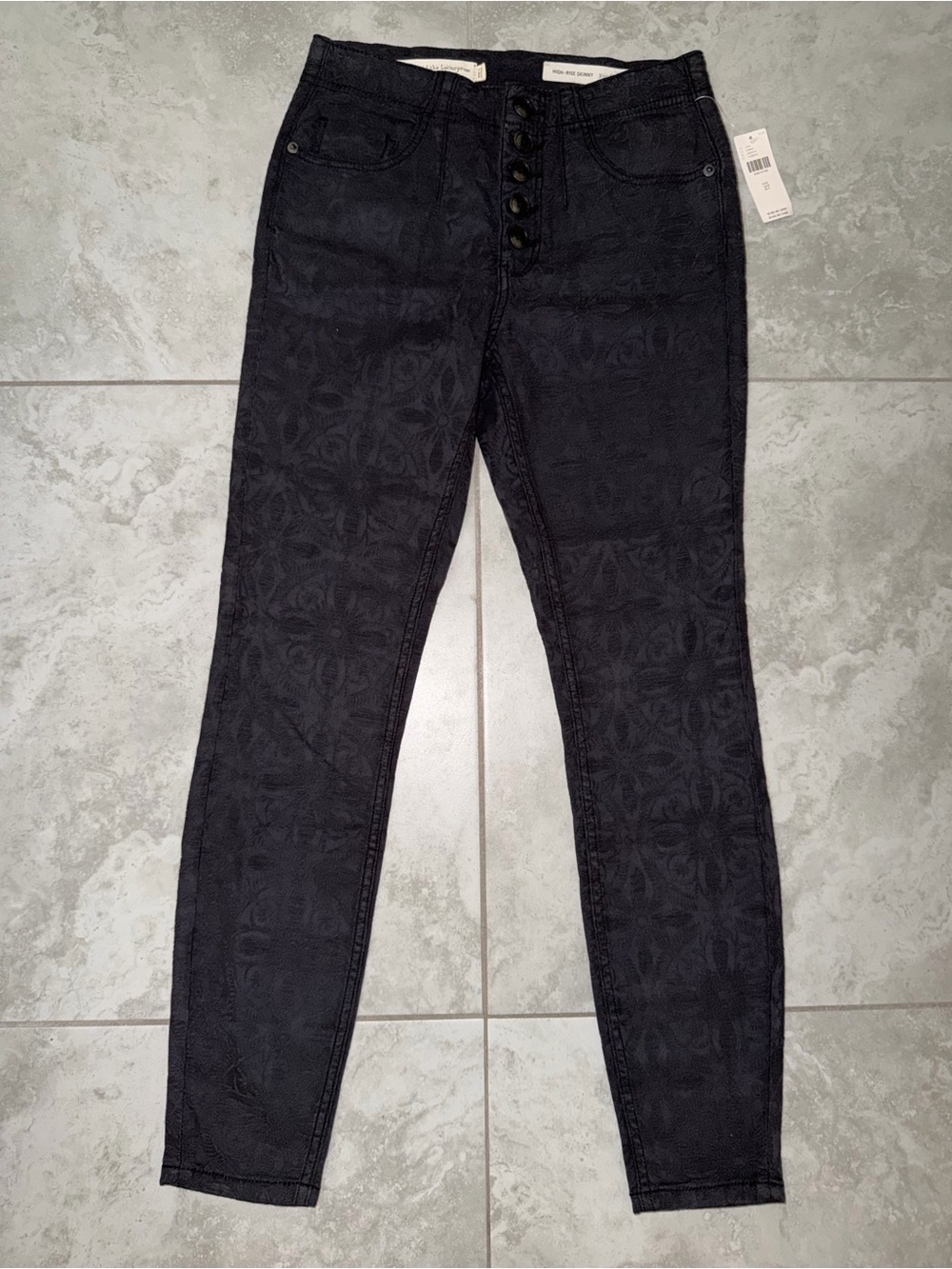 Anthropologie Black Patterned Skinny Jeans